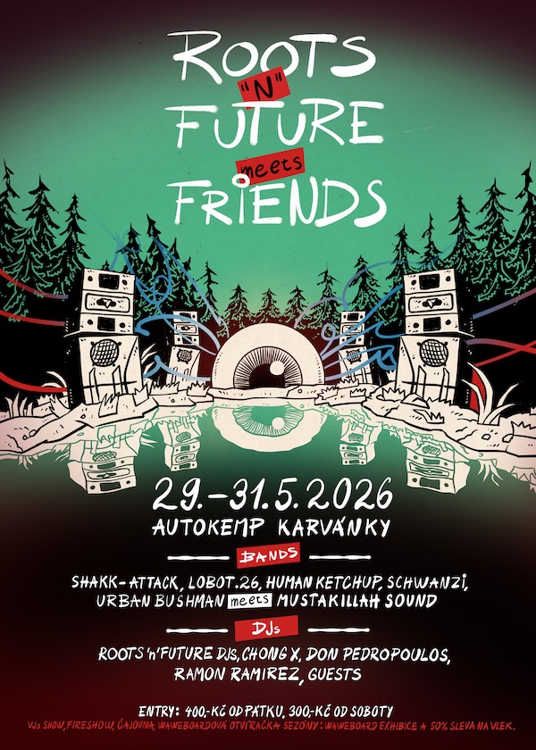 Flyer inviting to weekend party on 29-31.05.2026 at camp Karvanky Czech republic.