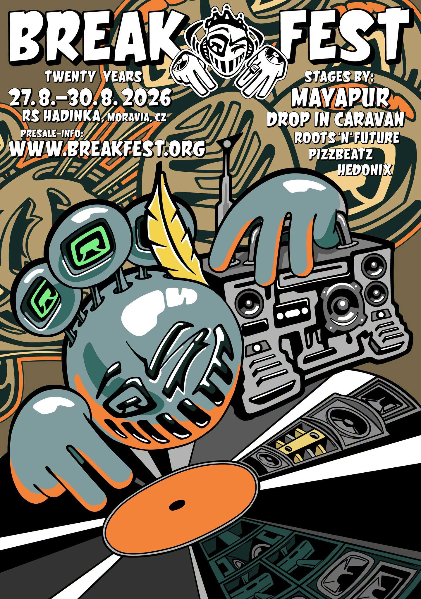 Flyer inviting to break fest festioval 27-30.08.2026 at camp Hadinka Czech republic.